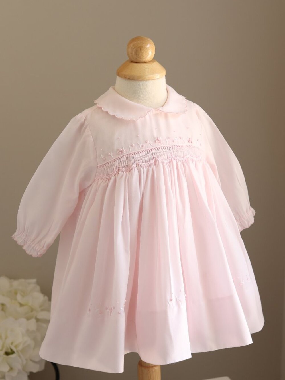 Pink Smocked Dress Long Sleeve Bullion Embroidery Sarah Louise Like New 6 Months - Picture 1 of 5